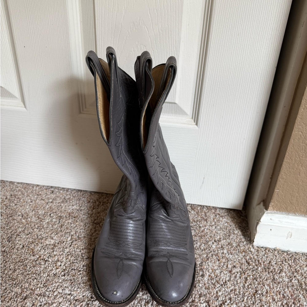 Vintage Justin Gray Leather Cowboy Boots – Women’s 5A Narrow – Made in USA - Picture 3 of 9